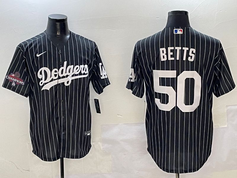 Men Los Angeles Dodgers #50 Betts Black Stripe Jointly Name 2025 Nike MLB Jersey style 2